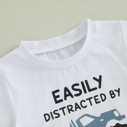 MABABY Toddler Boys Truck Print Summer Outfit Set