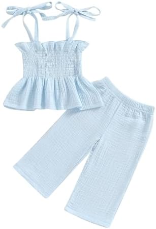 Honganda Toddler Girl Summer 2-Piece Ruffle Crop Top and Pants Set