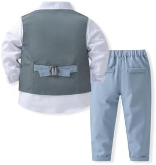 Baby Boys 4 Piece Gentleman Set with White Shirt Bowtie Vest and Pant