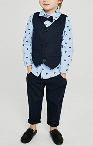Abolai Boys 4-Piece PreBundle - Set with Blue Shirt Bowtie Vest Pants