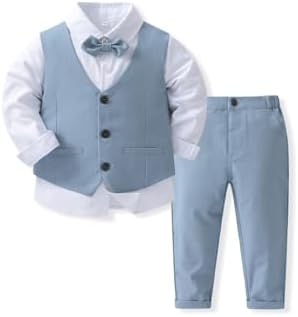 Baby Boys 4 Piece Gentleman Set with White Shirt Bowtie Vest and Pant