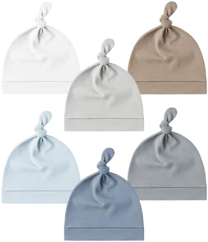 Konssy 6 Pack Knot Beanie Hats for Infants - Soft Stretchy