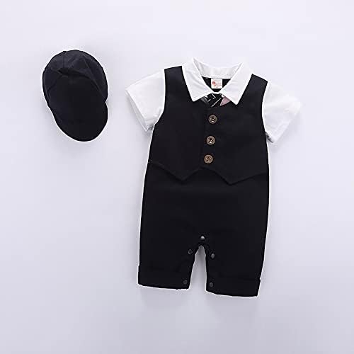 IDOPIP Baby Boy Tuxedo Romper Set with Hat