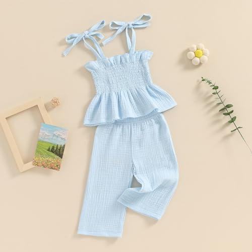 Honganda Toddler Girl Summer 2-Piece Ruffle Crop Top and Pants Set