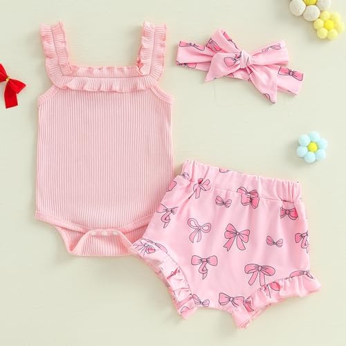 Brvxia Baby Girl Romper Shorts Set Summer Bow Print 0-18 Months