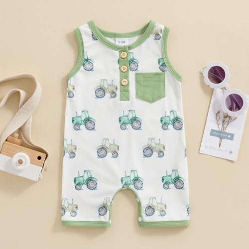 Adorable Summer Baby Romper with tractor print