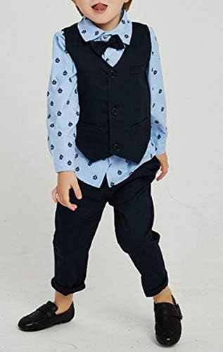 Abolai Boys 4-Piece PreBundle - Set with Blue Shirt Bowtie Vest Pants