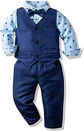 Abolai Boys 4-Piece PreBundle - Set with Blue Shirt Bowtie Vest Pants
