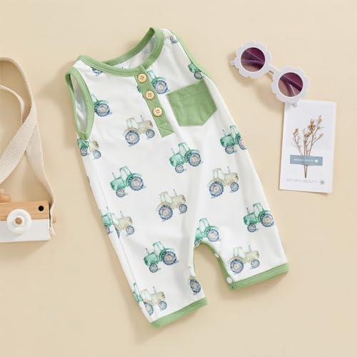 Adorable Summer Baby Romper with tractor print
