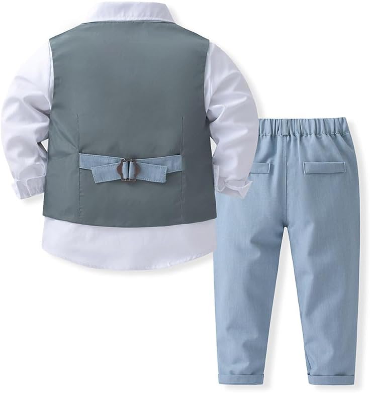 Baby Boys 4 Piece Gentleman Set with White Shirt Bowtie Vest and Pant
