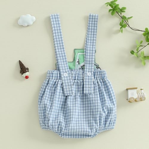 Baby Summer Tractor Romper Newborn Plaid Outfit