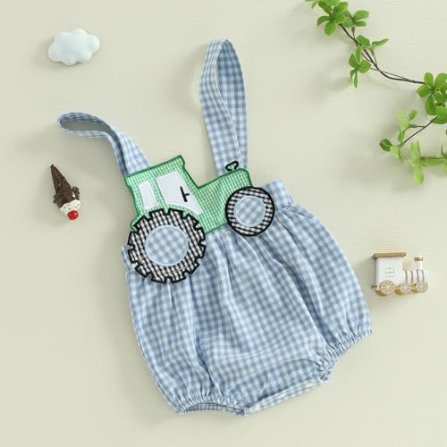 Baby Summer Tractor Romper Newborn Plaid Outfit