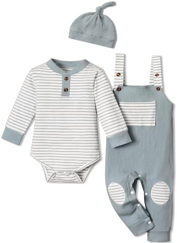 Baby Boys Stripe Romper Overalls Set with Hat Winter