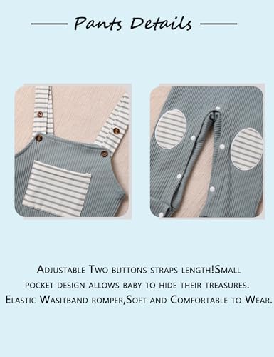 Baby Boys Stripe Romper Overalls Set with Hat Winter