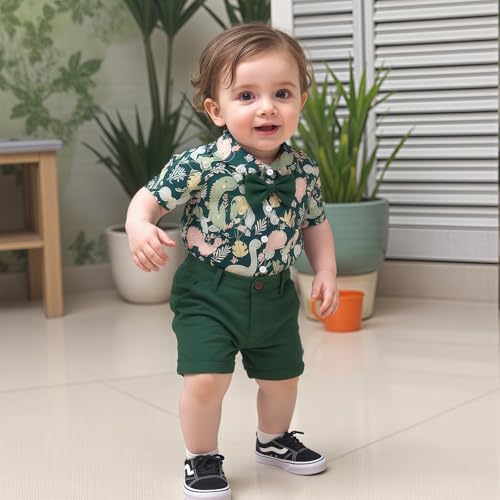 Toddler Boy Dinosaur Print Shorts Set for Summer