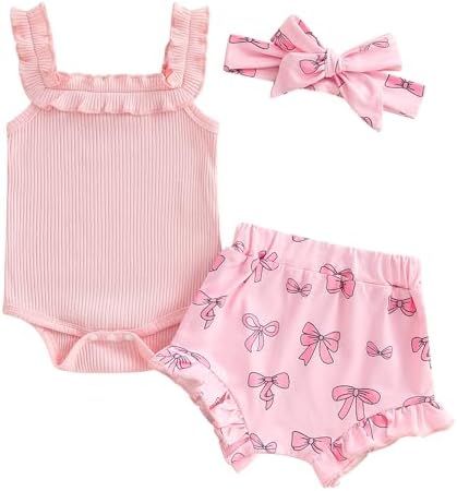 Brvxia Baby Girl Romper Shorts Set Summer Bow Print 0-18 Months