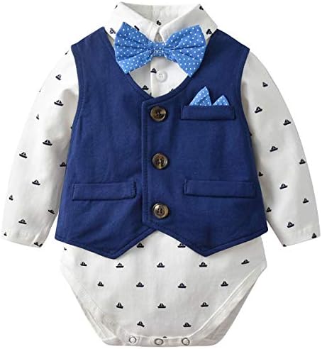 Famuka Baby 3-Piece Tuxedo Suit With Bows Waistcoat
