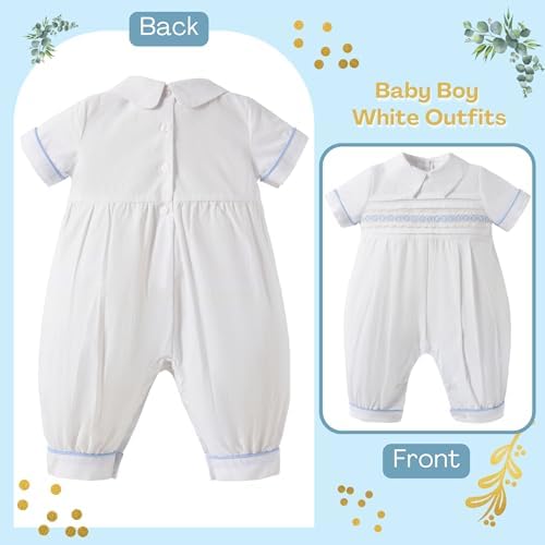 Booulfi Baptism Boys White Romper Premium Soft Durable