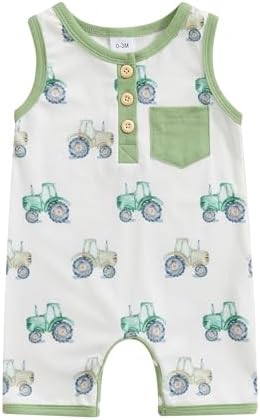 Adorable Summer Baby Romper with tractor print