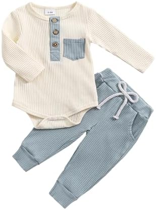 Baby Boy 3-6-12-18 Months Ribbed Knit Romper and Pants Set