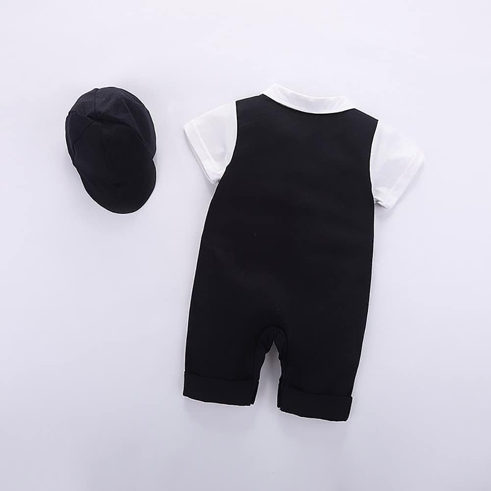 IDOPIP Baby Boy Tuxedo Romper Set with Hat