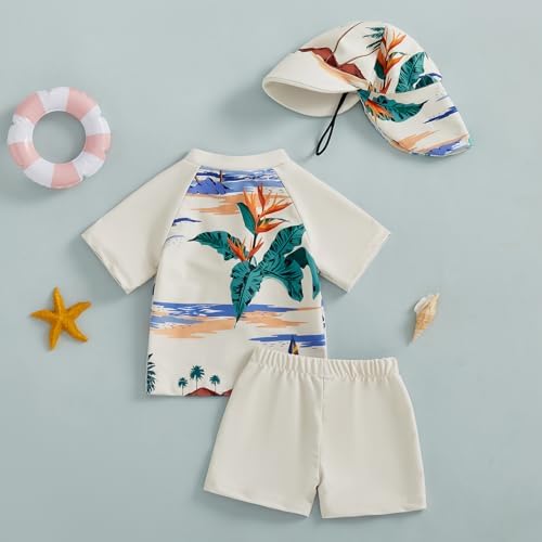 Toddler Boy 3-Piece Swimsuit Set Rash Guard with Sun Hat