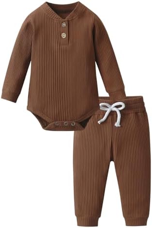 Ribbed Cotton Romper and Pants Set for Newborns