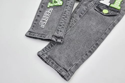 Xioqen Toddler Unisex Elastic Joggers Soft Denim Printed Pants with Pockets