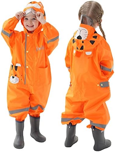 Fewlby Kids Rain Suit with Zipper and Cartoon Design