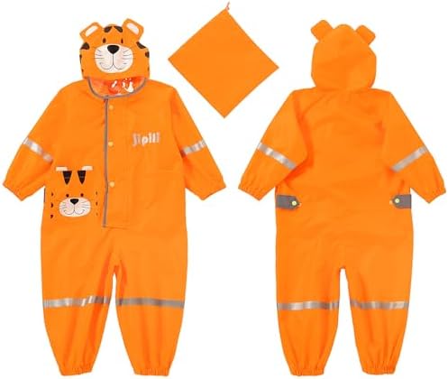 Fewlby Kids Rain Suit with Zipper and Cartoon Design