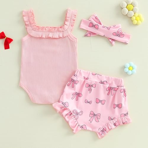 Brvxia Baby Girl Romper Shorts Set Summer Bow Print 0-18 Months