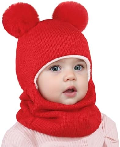 Baby Winter Double Pompom Hat Scarf Set for Toddler