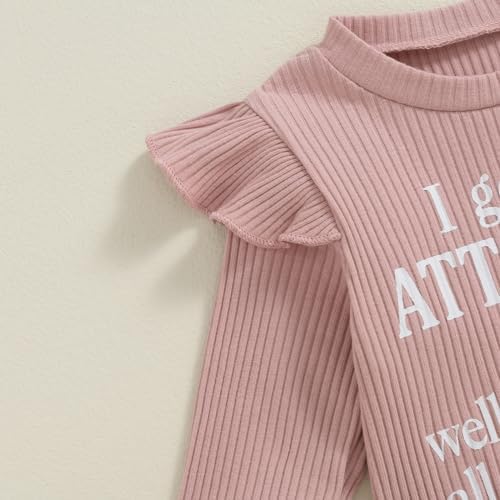 Newborn Baby Girl Cozy Warm Fall Flared Pants Set with Contrast Collar