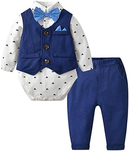 Famuka Baby 3-Piece Tuxedo Suit With Bows Waistcoat