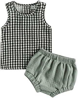 Omkzanbi 2-Piece Summer Cotton Linen Shorts Outfit for Baby