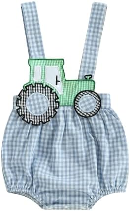 Baby Summer Tractor Romper Newborn Plaid Outfit