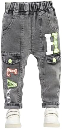 Xioqen Toddler Unisex Elastic Joggers Soft Denim Printed Pants with Pockets
