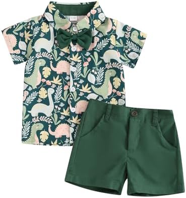 Toddler Boy Dinosaur Print Shorts Set for Summer