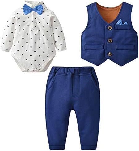 Famuka Baby 3-Piece Tuxedo Suit With Bows Waistcoat