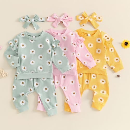 Crew neck fall winter outfit toddler ruffle pullover sweatshirt pants set