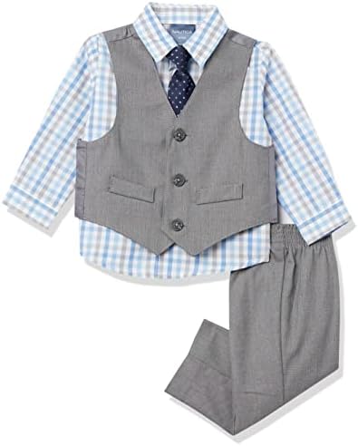 Nautica Baby Boys 4-Piece Vest Set With Dress Shirt - Checked Light GreyBlue
