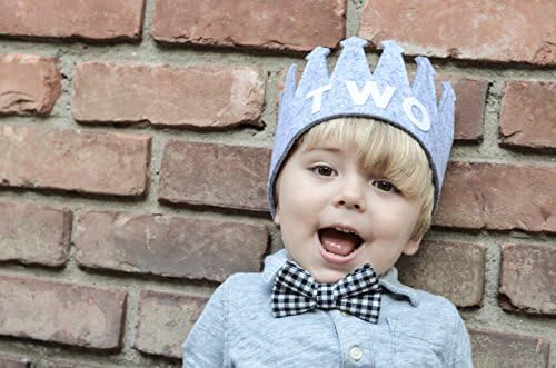 Second TWO Birthday Baby Boy Gray White Party Crown Hat