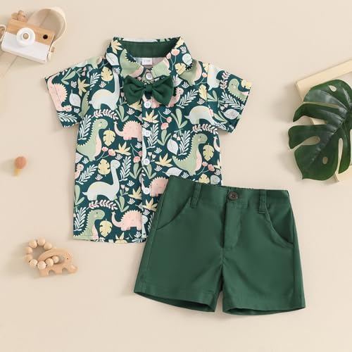 Toddler Boy Dinosaur Print Shorts Set for Summer