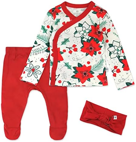 Organic Cotton 3-Piece Set for Baby Girls Kimono Pants Beanie