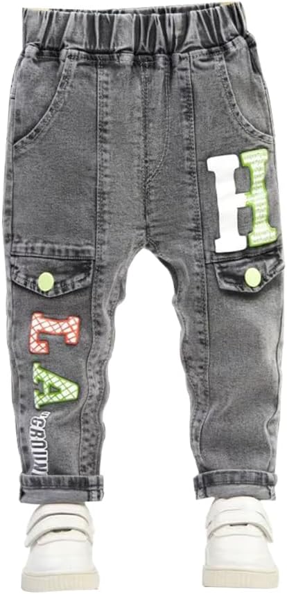 Xioqen Toddler Unisex Elastic Joggers Soft Denim Printed Pants with Pockets