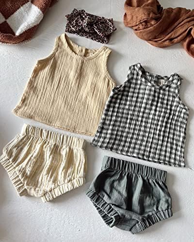 Omkzanbi 2-Piece Summer Cotton Linen Shorts Outfit for Baby
