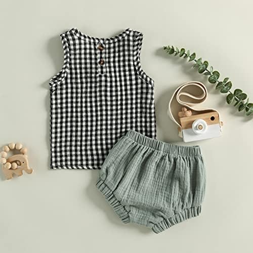 Omkzanbi 2-Piece Summer Cotton Linen Shorts Outfit for Baby