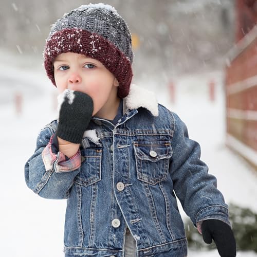MENOLY 4 Pairs Toddler Magic Stretch Mittens Winter Warm Kids Knit Gloves
