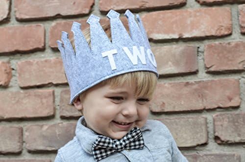 Second TWO Birthday Baby Boy Gray White Party Crown Hat