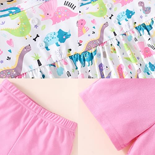 Toddler Girl Summer Ruffled Sleeve Dinosaur Outfit Set 2PCS